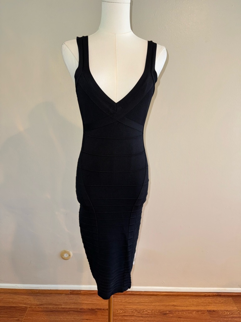 Y2K Guess by Marciano Black Bandage V-Neck Midi Dress Size S